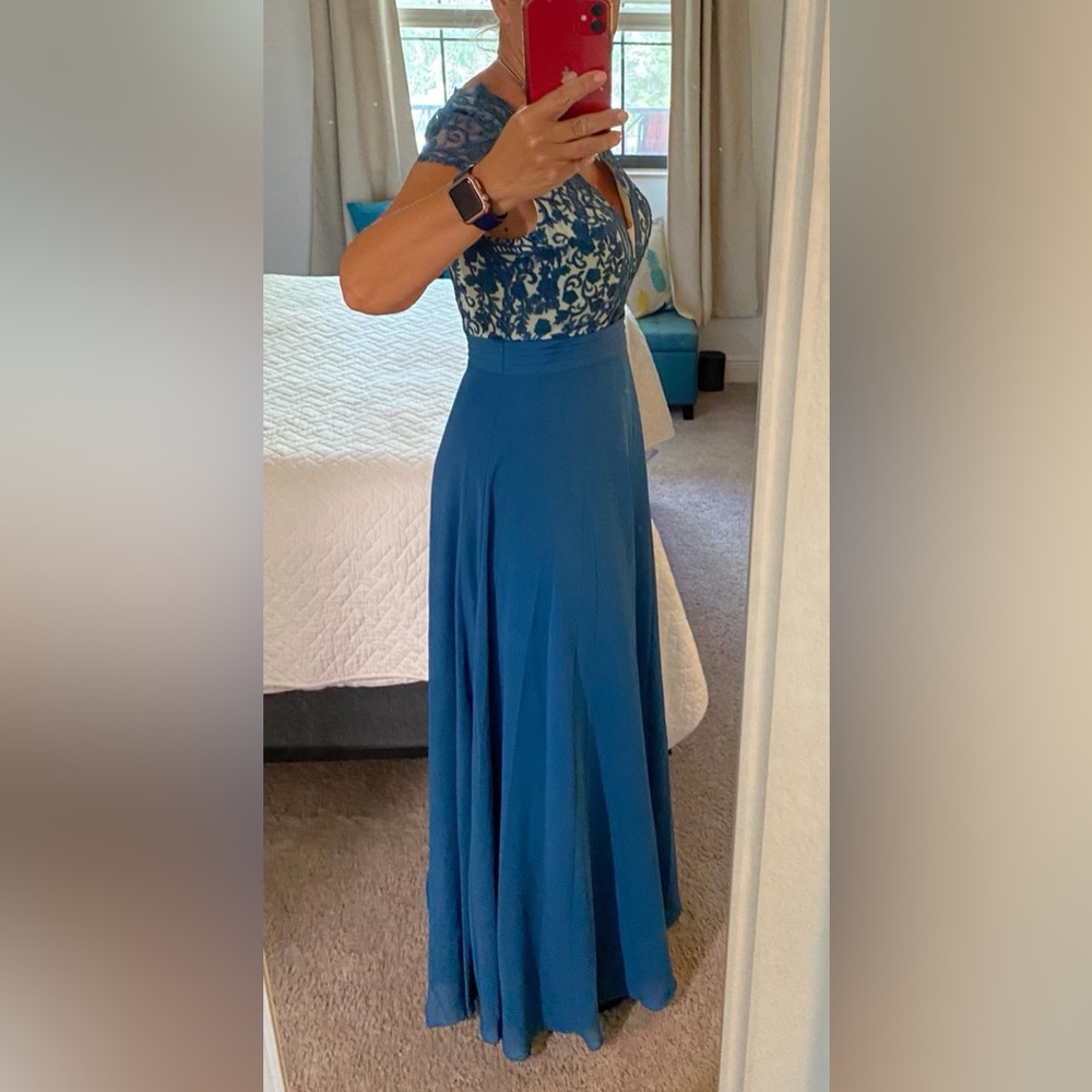 JJ’s House Teal Blue Lace Top Evening Gown - Picture 4 of 6